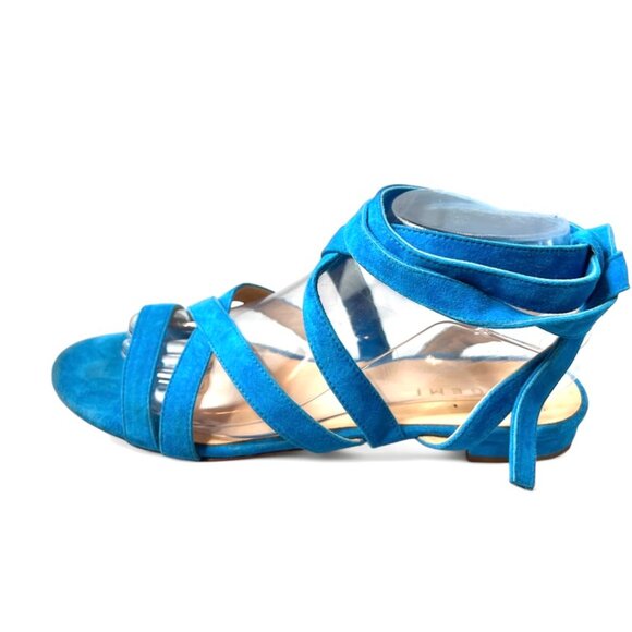 Vivid Turquoise Strappy Wrap Flat Sandals by M GEMI, size 9 - Picture 3 of 8